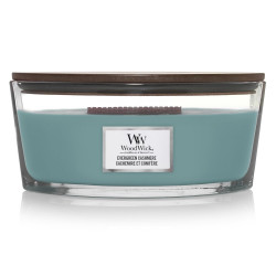 Vonná svíčka WoodWick EVERGREEN CASHMERE, široký knot 453 g