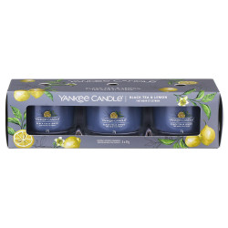 Yankee Candle 3x votiv ve skle BLACK TEA & LEMON, 3x 37 g