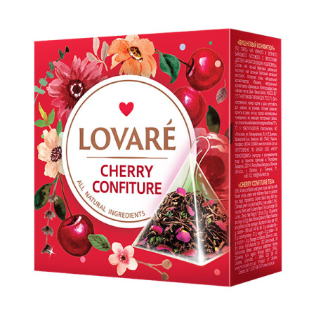 detail LOVARÉ 15 pyramidek CHERRY CONFITURE, černý a zelený čaj s příchutí