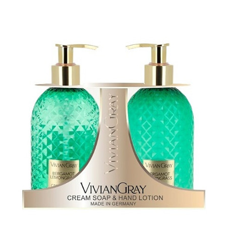 detail Vivian Gray GEMSTONE Bergamot & Lemongrass, péče o ruce, 2x 300ml