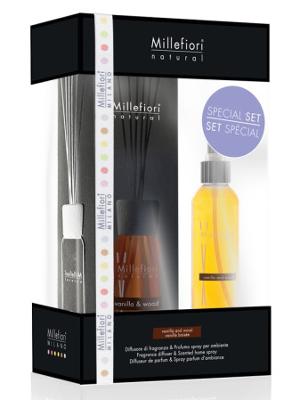 detail Millefiori Natural VANILLA & WOOD aroma difuzér 100 ml a sprej 150 ml