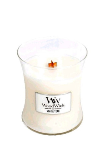 detail Vonná svíčka WoodWick WHITE TEAK střední 275g